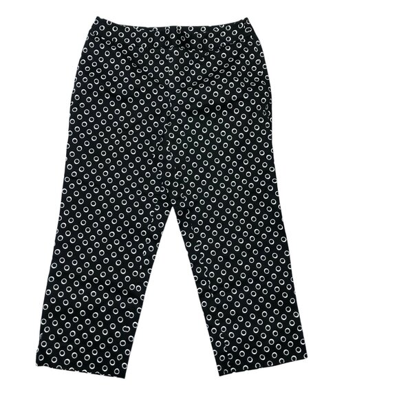 Rafaella Crop Pants Womens Size 8P Black White Circles Pull On Stretch Capri - Picture 2 of 6